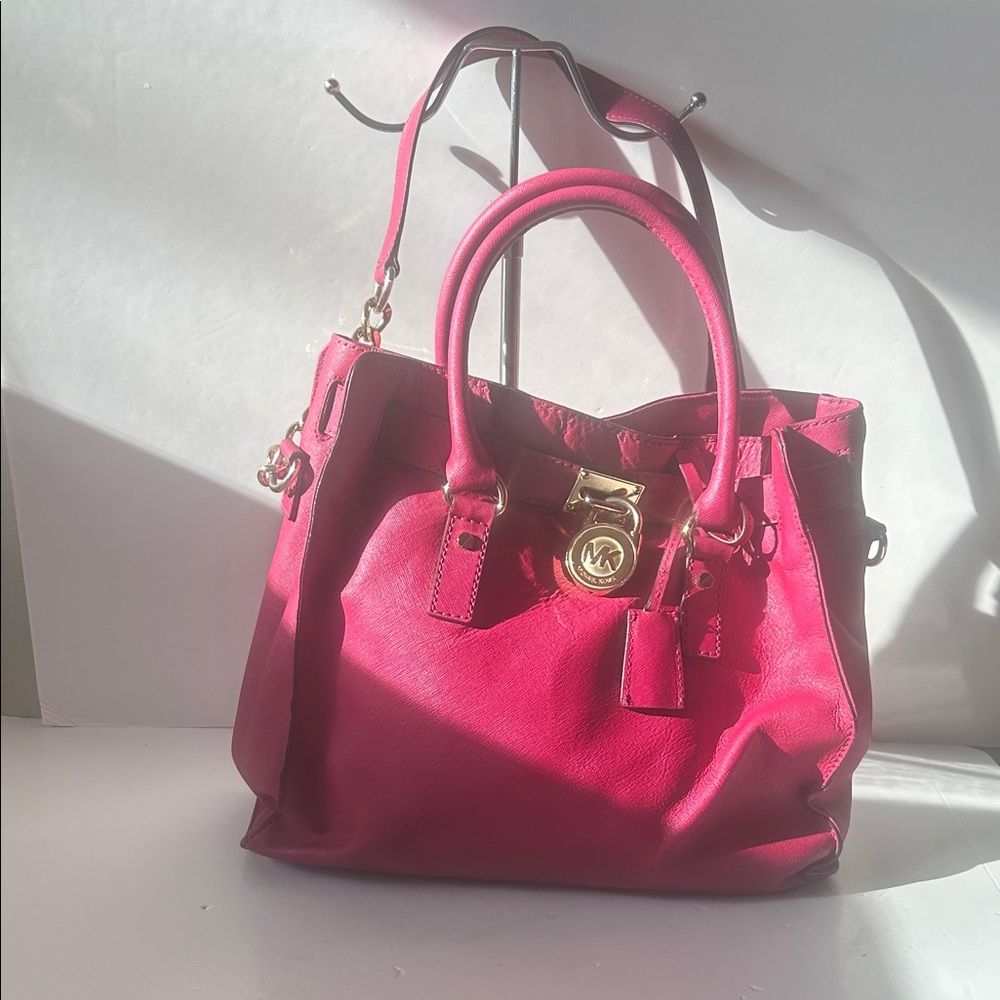 Michael Kors Fuchsia Saffiano Leather Shoulder Tote Satchel Bag
